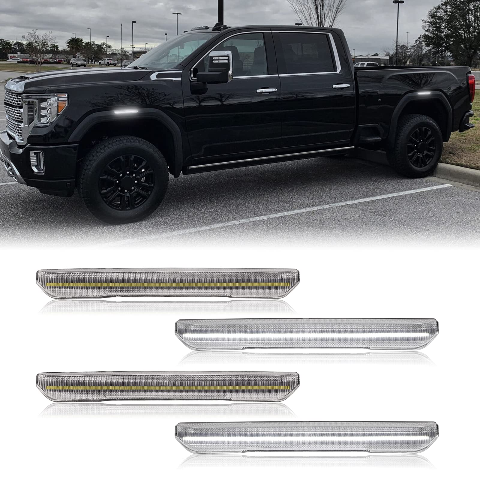 Mynoway White Led Side Marker Lamp Replacement For Sierra 2500Hd 3500Hd 2020-2024, 4Pcs Clear Lens Fender Marker Parking Lights